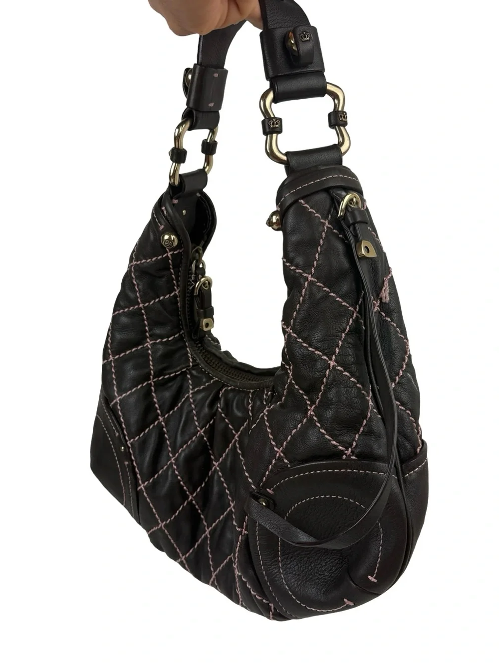 Juicy Couture Vintage Hobo Bag Quilted Butter Soft Brown Lamb Leather Y2K Boho